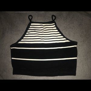 Black & White Striped Halter Top